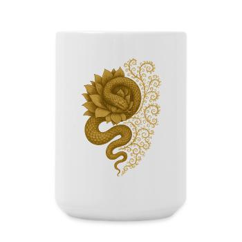 Goldene Schlange Lotus Fraktal Kunst - Große Tasse 440 ml - Weiß - Vorne
