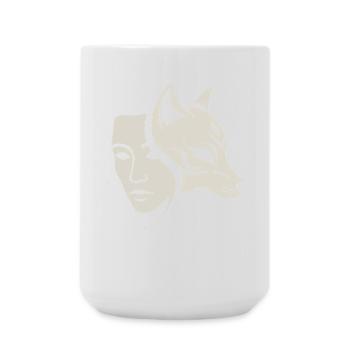 Doppelmaske: Mensch & Tier - Zwei Gesichter, eine Seele - Große Tasse 440 ml - Weiß - Vorne