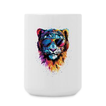 panthère léopard des neiges gros chat gros chat léopard - Grande tasse 440 ml - blanc - Devant