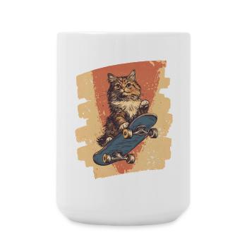 Skateboard Katze - Große Tasse 440 ml - Weiß - Vorne