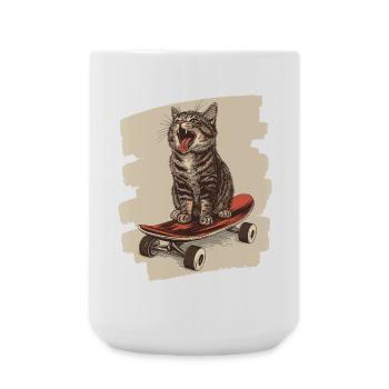 Skateboard Katze - Große Tasse 440 ml - Weiß - Vorne