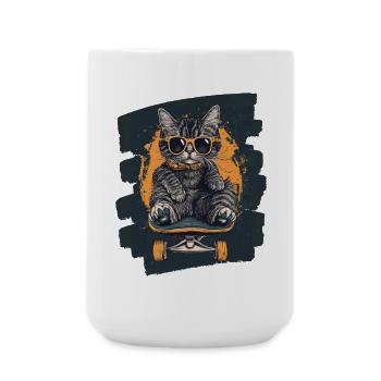 Cat on skateboard - Large Mug 440 ml - white - Front