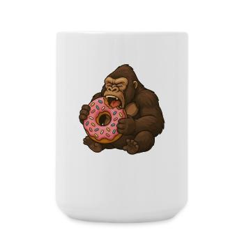 Cute Gorilla Donut Cartoon Food Snacking - Large Mug 440 ml - white - Front