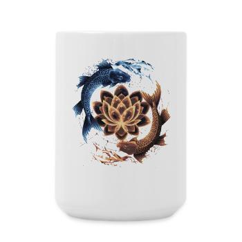 Yin Yang Koi Fisch und leuchtender Lotus Kunst - Große Tasse 440 ml - Weiß - Vorne