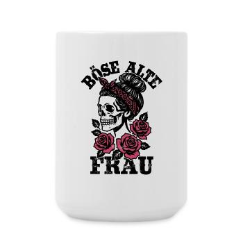 Böse alte Frau - Totenkopf - Rosen - Spruch - Große Tasse 440 ml - Weiß - Vorne