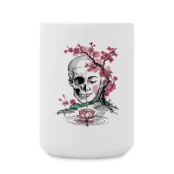 Kirschblüten-Totenkopf und Zen-Gesichtskunst - Große Tasse 440 ml - Weiß - Vorne
