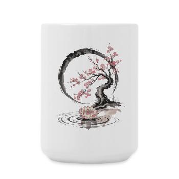 Zen Bonsai with Lotus and Cherry Blossom - Large Mug 440 ml - white - Front