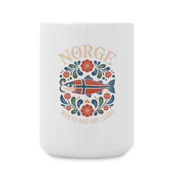 Norge Norway Salmon Folk Art Tradition Rosemaling - Large Mug 440 ml - white - Front