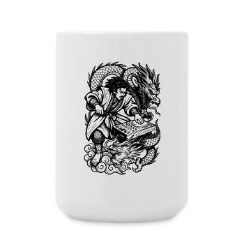 DJ Shirt: Samurai at the Techno Mixer with Dragon - Large Mug 440 ml - white - Front