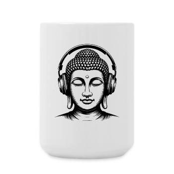 Buddha mit Kopfhörern Achtsamkeit Musik Boho Zen - Große Tasse 440 ml - Weiß - Vorne