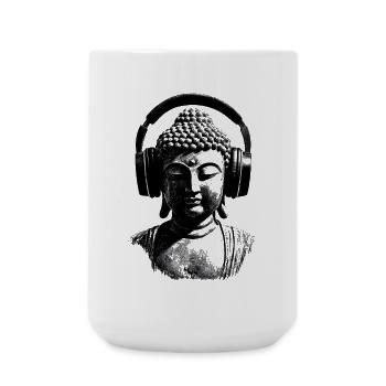 Buddha mit Kopfhörern Achtsamkeit Musik Boho Zen - Große Tasse 440 ml - Weiß - Vorne