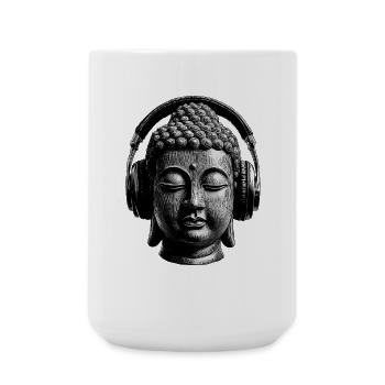 Buddha mit Kopfhörern Achtsamkeit Musik Boho Zen - Große Tasse 440 ml - Weiß - Vorne