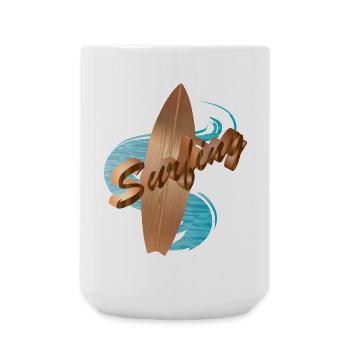 Surfboard Wooden Design with Surfing Typography - Large Mug 440 ml - white - Front