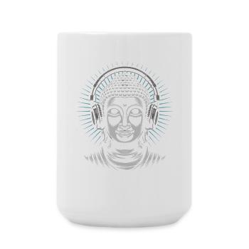 Buddha mit Kopfhörern Achtsamkeit Musik Boho Zen - Große Tasse 440 ml - Weiß - Vorne