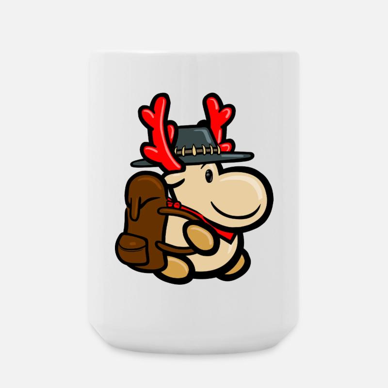 Reindeer Elmondo with backpack as a backpacker - Large Mug 440 ml - white