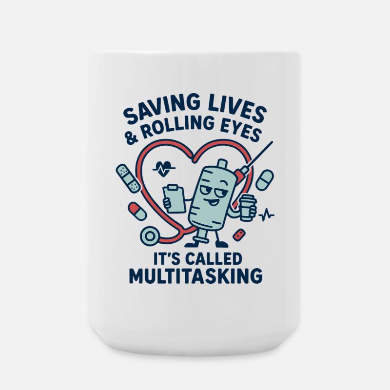 Multitasking Rettungsherz Design - Große Tasse 440 ml - Weiß