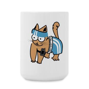 Katze smartphone Fitness lustig Sport Training - Große Tasse 440 ml - Weiß - Vorne