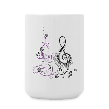 Clef avec piano, fleurs et notes de musique. - Grande tasse 440 ml - blanc - Devant