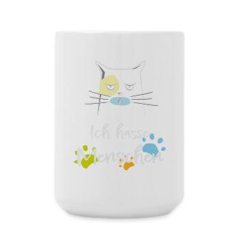Ich hasse Menschen! Katze, Miesepeter - Große Tasse 440 ml - Weiß - Vorne