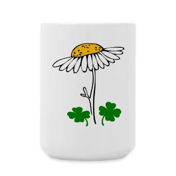 Glücksklee, Kamillenblüte - Große Tasse 440 ml - Weiß - Vorne
