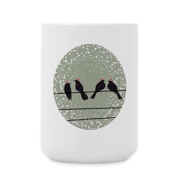 Vögel auf Stromleitung mit Santa Weihnachtsmützen - Große Tasse 440 ml - Weiß - Vorne