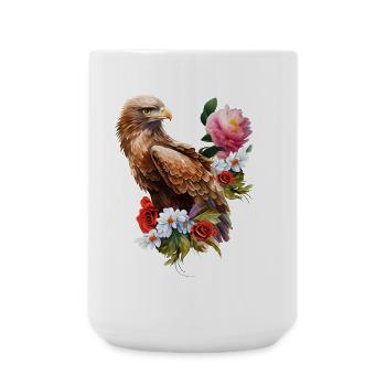 Wunderbarer Adler mit Blumen. - Große Tasse 440 ml - Weiß - Vorne