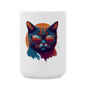 Rebel Paws: Retro Katze T-Shirt Art - Große Tasse 440 ml - Weiß - Vorne