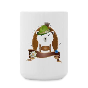 niedlicher Eisbär in Tracht mit Hut und Lederhose - Große Tasse 440 ml - Weiß - Vorne