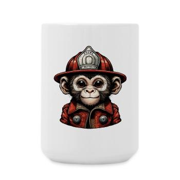 Little monkey in firefighter outfit - Large Mug 440 ml - white - Front