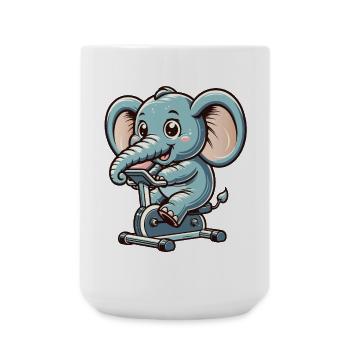 blue cartoon elephant on an ergometer - Large Mug 440 ml - white - Front
