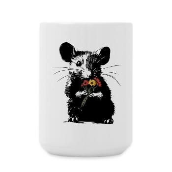 Maus mit bunten Blumenstrauß - Stencil Love - Große Tasse 440 ml - Weiß - Vorne