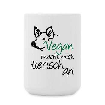 Vegan Veganer Tier Schwein Geschenk Tierschutz - Große Tasse 440 ml - Weiß - Vorne