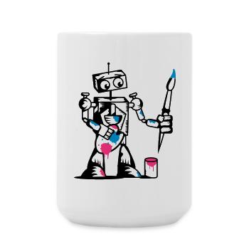 Roboter mit einem Pinsel - Große Tasse 440 ml - Weiß - Vorne
