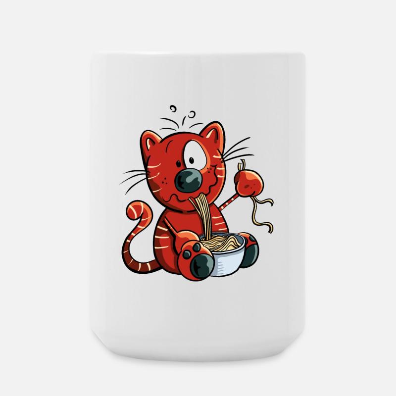 Katze genießt Spaghetti - Große Tasse 440 ml - Weiß