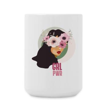 girl power flowers strong face pink feminism cute - Large Mug 440 ml - white - Front