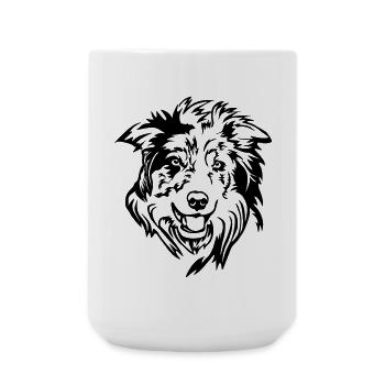 Tête de Border Collie - Grande tasse 440 ml - blanc - Devant