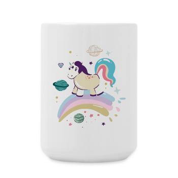 Himmlisches Einhorn auf Regenbogen - Große Tasse 440 ml - Weiß - Vorne