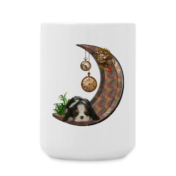 Steampunk-Mond mit Welpen - Große Tasse 440 ml - Weiß - Vorne