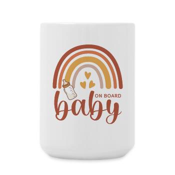 Boho Regenbogen Herzen Babyflasche Baby on Board - Große Tasse 440 ml - Weiß - Vorne