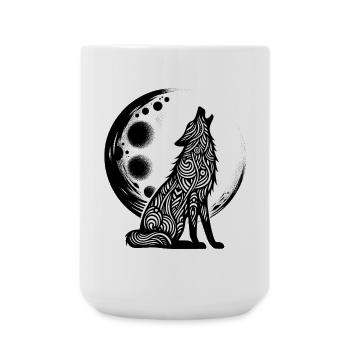 Wolf heult den Mond an - Große Tasse 440 ml - Weiß - Vorne