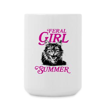 Feral Girl Summer Women Girls Cat Lover Summer - Large Mug 440 ml - white - Front