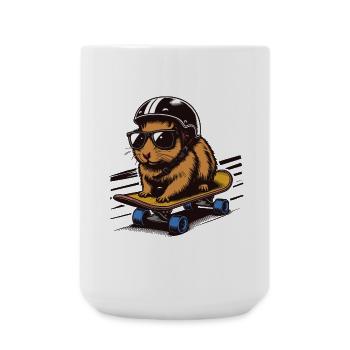 Skateboard Hamster mit Helm - Große Tasse 440 ml - Weiß - Vorne