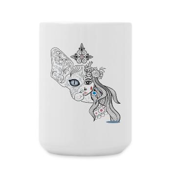 Faces of dog and girl - Large Mug 440 ml - white - Front