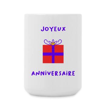ANNIVERSAIRE. HAPPY BIRTHDAY. JOYEUX ANNIVERSAIRE. - Grande tasse 440 ml - blanc - Devant