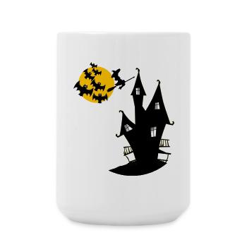 Hexenhaus mit Mond und Fledermäusen - Große Tasse 440 ml - Weiß - Vorne