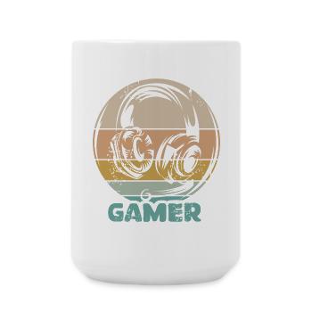 gaming kopfhörer vintage gamer retro Logo Symbol - Große Tasse 440 ml - Weiß - Vorne