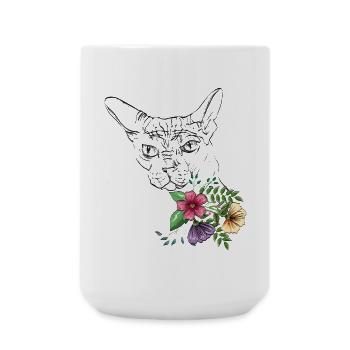 Katze mit Blumen - Große Tasse 440 ml - Weiß - Vorne