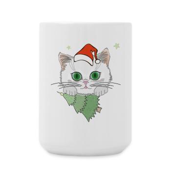 Katze mit Weihnachtsbaum - Große Tasse 440 ml - Weiß - Vorne