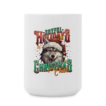 Fröhlicher Weihnachtswolf mit Santa-Mütze - Große Tasse 440 ml - Weiß - Vorne