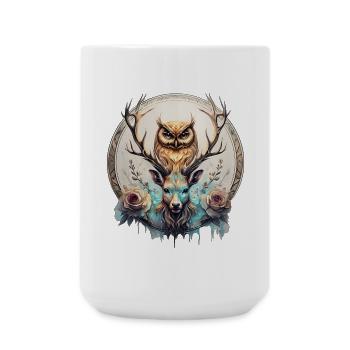 Hibou et cerf, une alliance mystique. - Grande tasse 440 ml - blanc - Devant